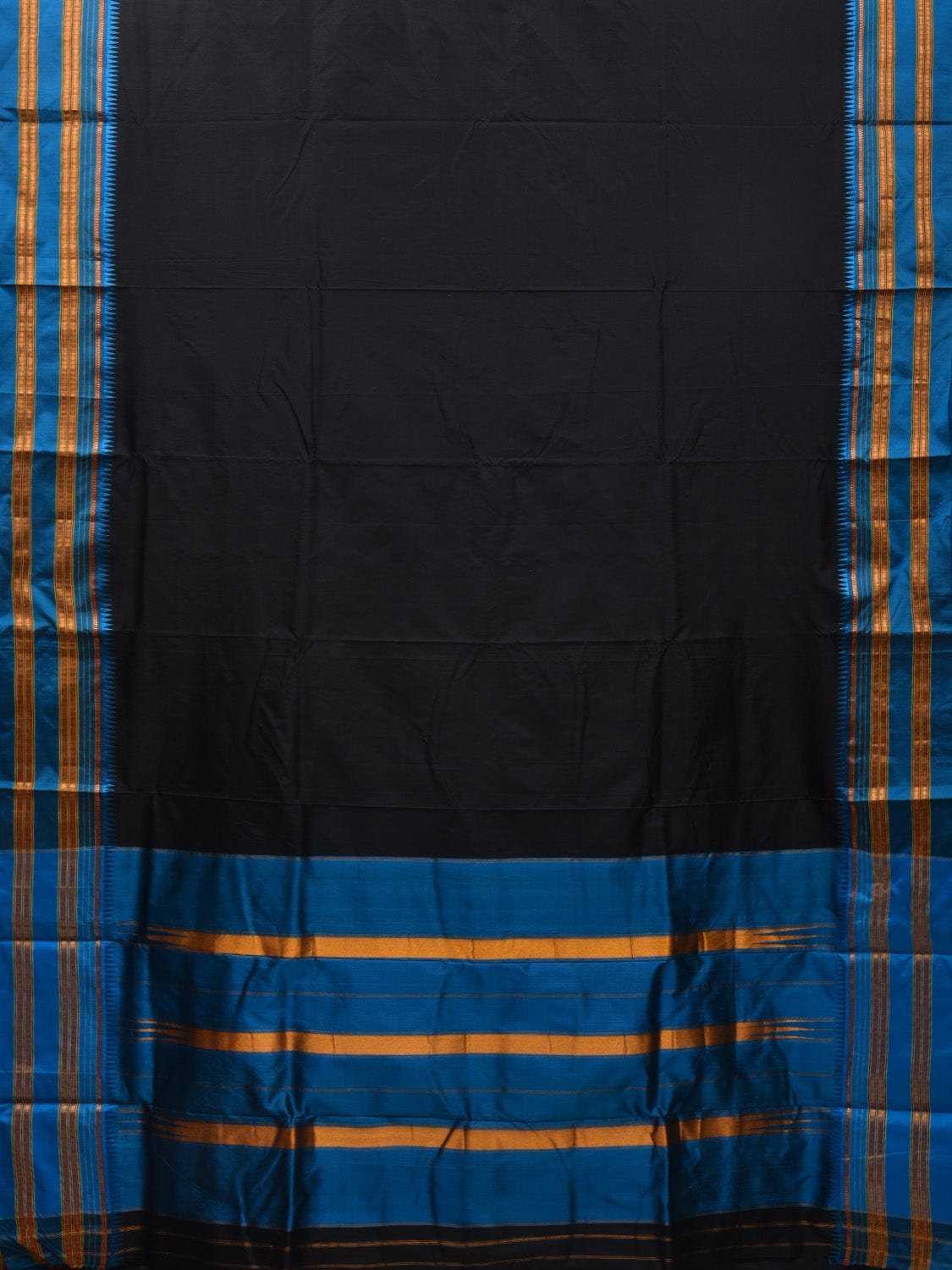 Black and Blue Narayanpet Silk Handloom Plain Saree with Traditional Border Design No Blouse np0641