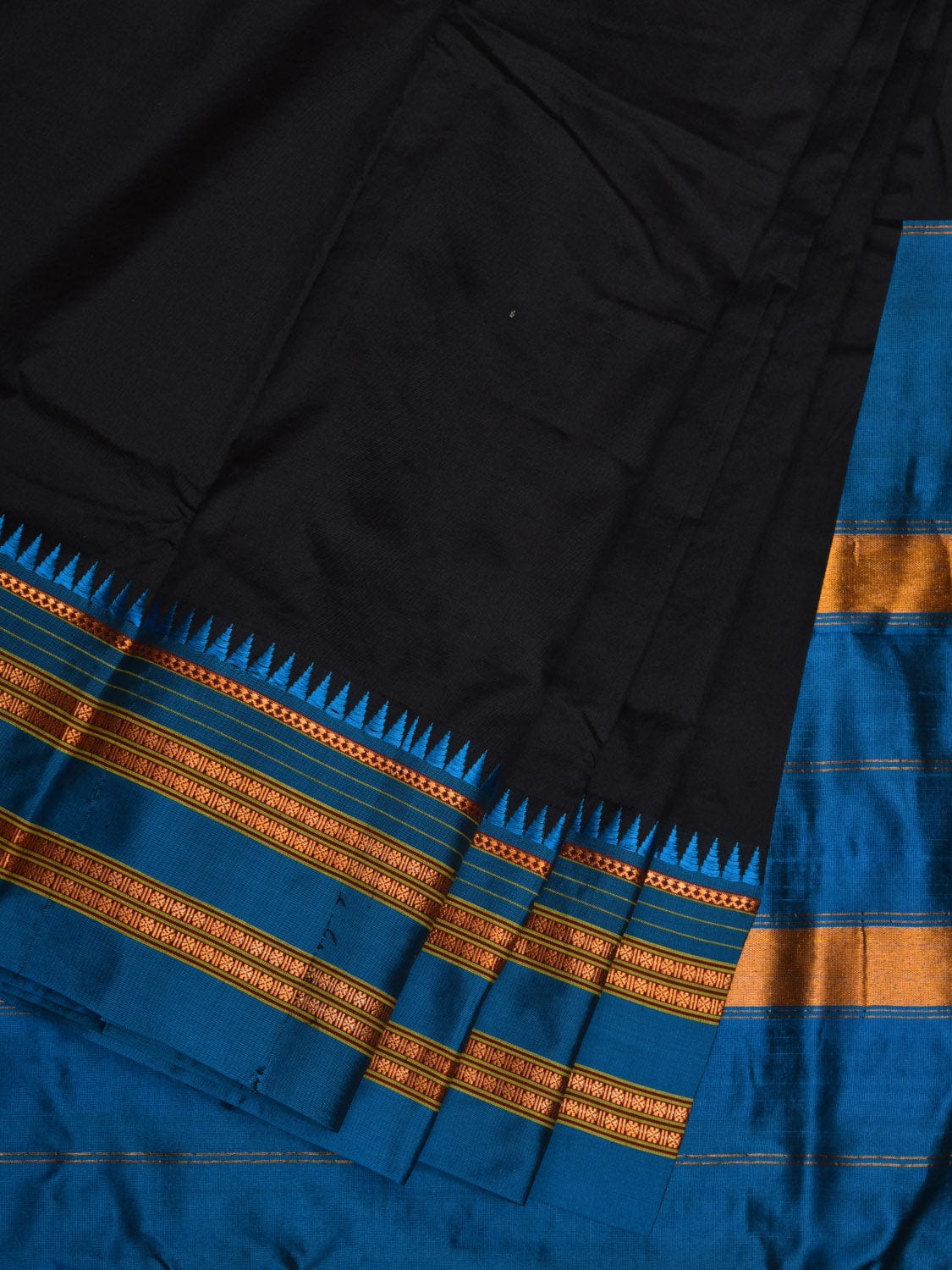 Black and Blue Narayanpet Silk Handloom Plain Saree with Traditional Border Design No Blouse np0641