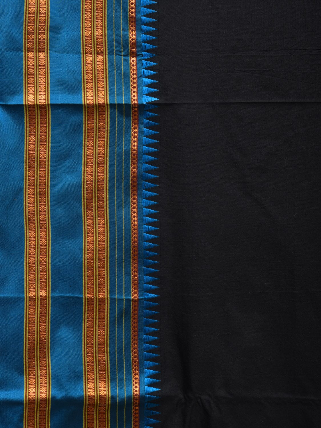 Black and Blue Narayanpet Silk Handloom Plain Saree with Traditional Border Design No Blouse np0641