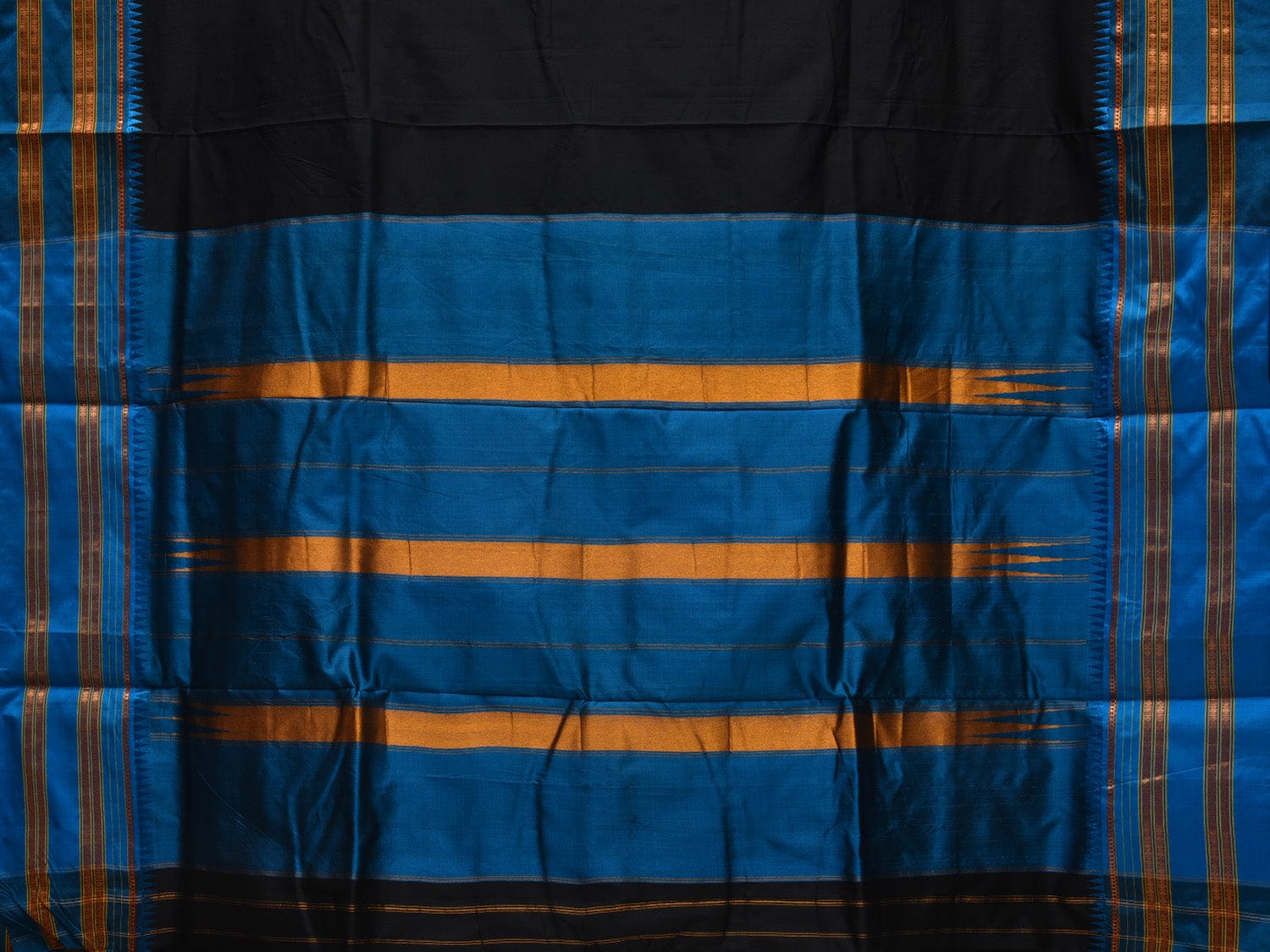 Black and Blue Narayanpet Silk Handloom Plain Saree with Traditional Border Design No Blouse np0641