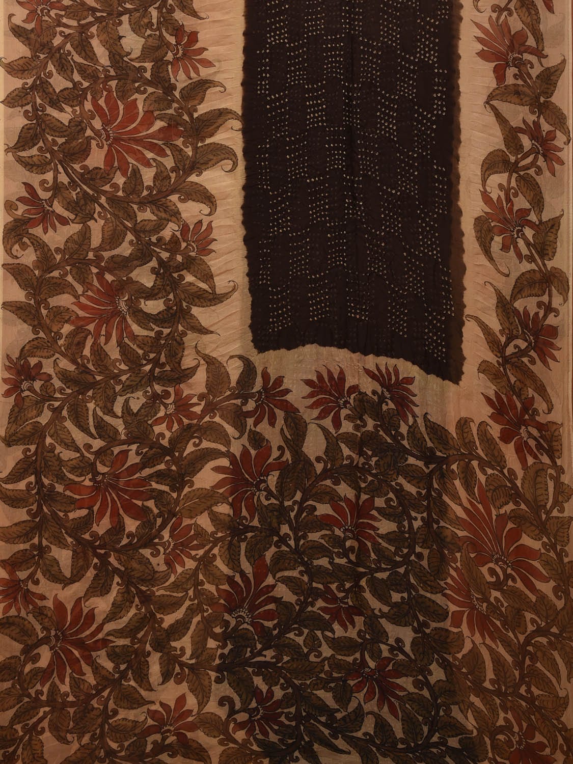 Black and Cream Bandhani Organza Handloom Saree with Border Design No Blouse bn0464