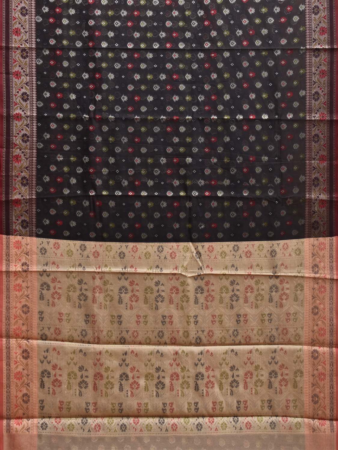 Black and Cream Dhakai Jamdani Cotton Viscose Saree with Buta and Border Design dj0090