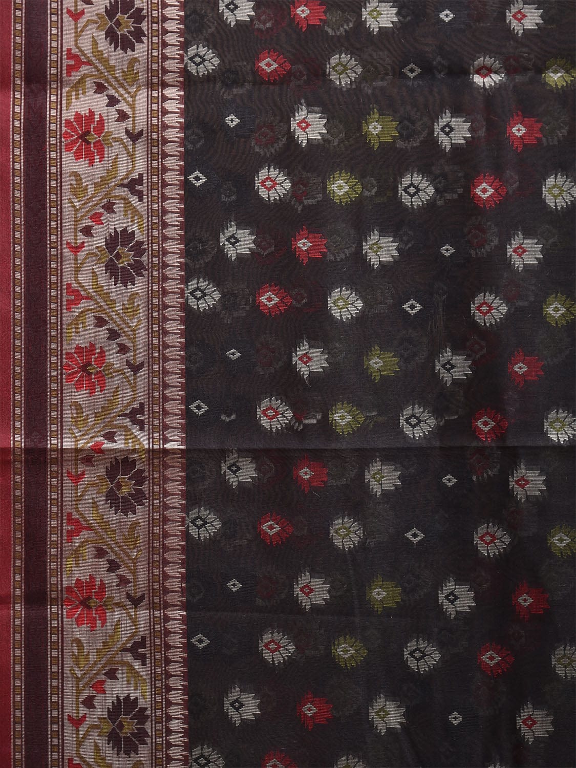 Black and Cream Dhakai Jamdani Cotton Viscose Saree with Buta and Border Design dj0090