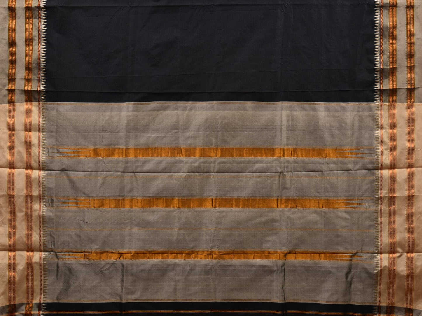 Black and Cream Narayanpet Silk Handloom Plain Saree with Traditional Border Design No Blouse np0579