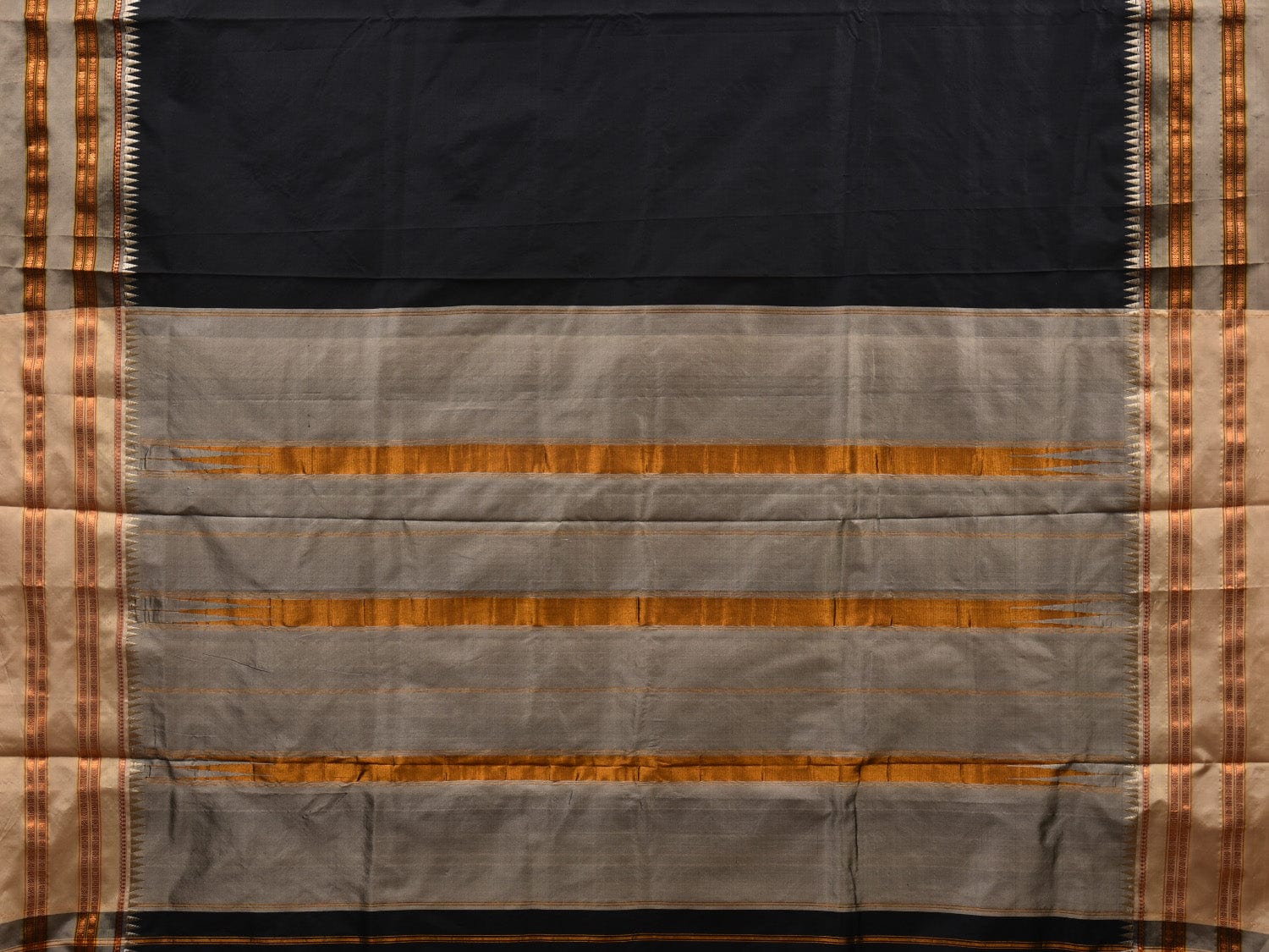 Black and Cream Narayanpet Silk Handloom Plain Saree with Traditional Border Design No Blouse np0579