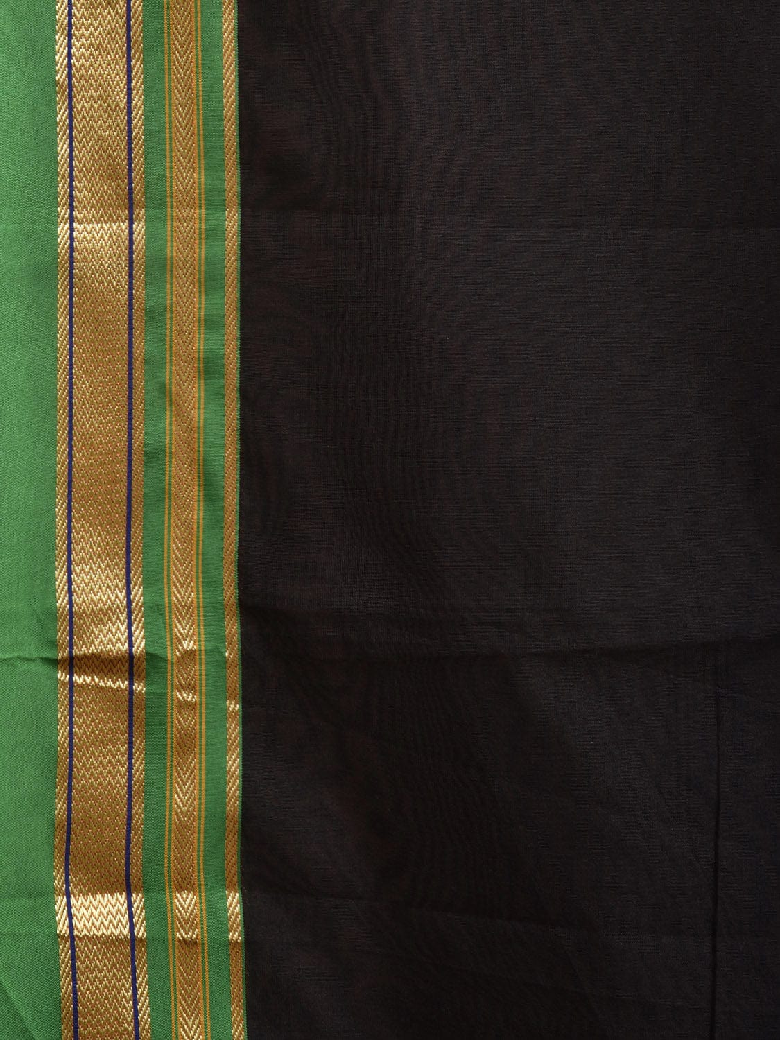 Black and Green Bamboo Cotton Plain Saree with Strips Pallu Design bc0328