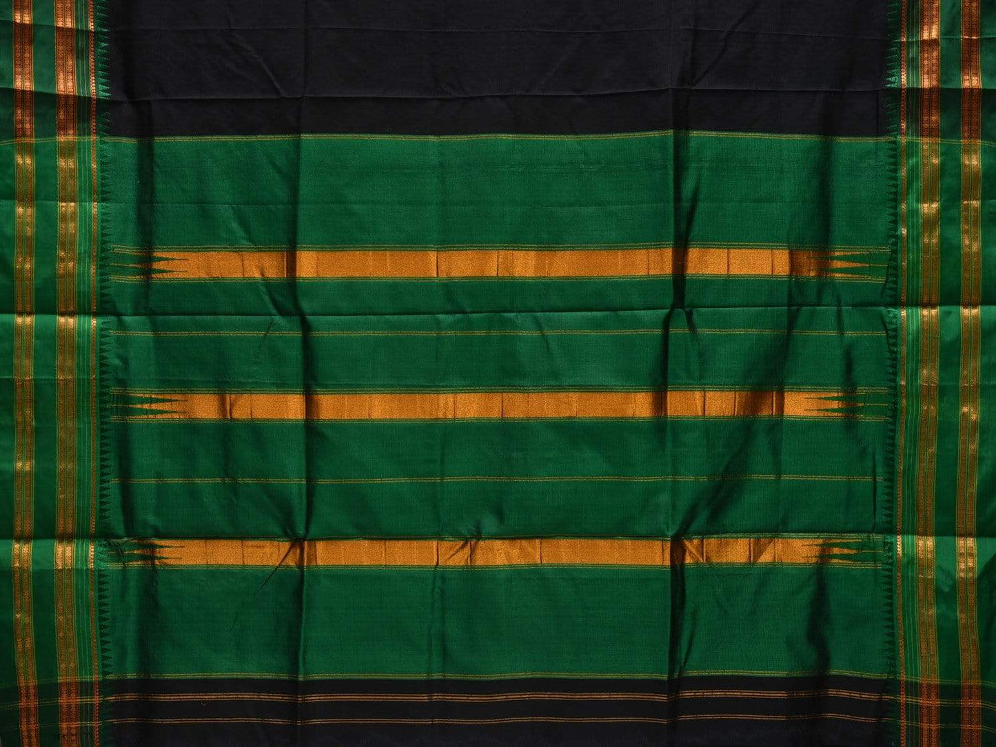 Black and Green Narayanpet Silk Handloom Plain Saree with Traditional Border Design No Blouse np0488