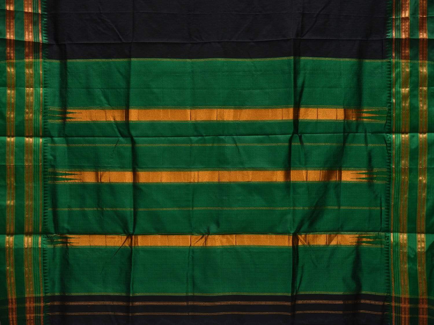 Black and Green Narayanpet Silk Handloom Plain Saree with Traditional Border Design No Blouse np0488