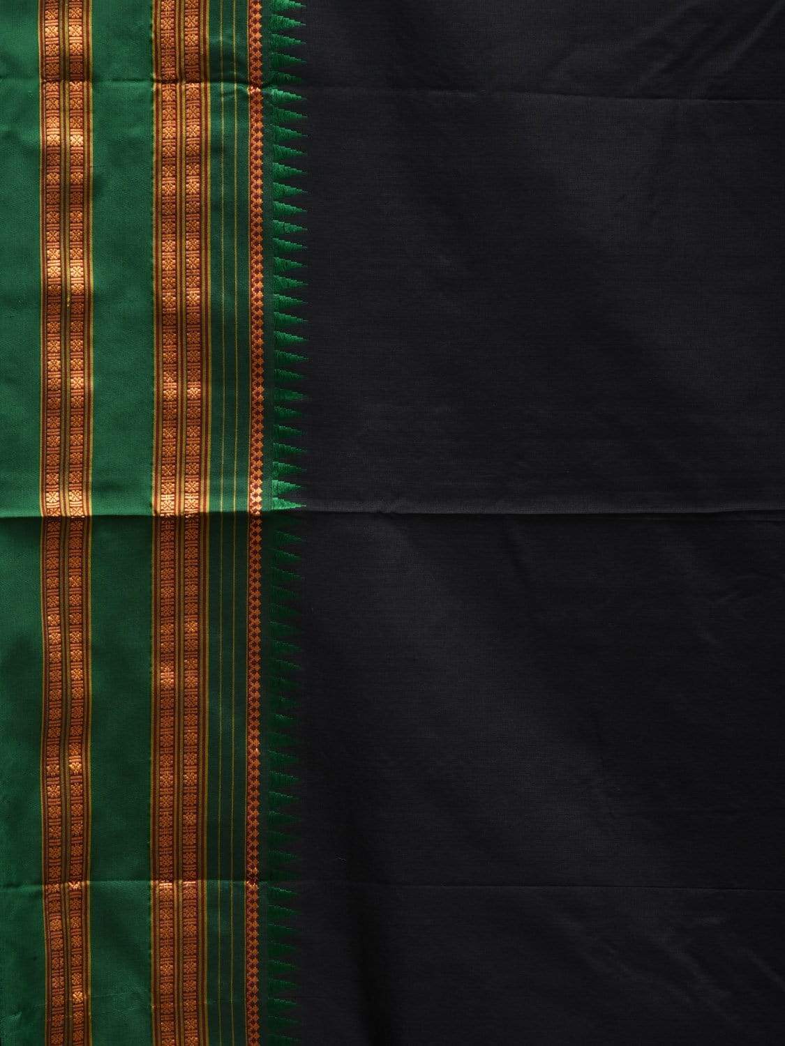 Black and Green Narayanpet Silk Handloom Plain Saree with Traditional Border Design No Blouse np0488