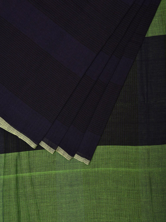 Black and Green Organic Cotton Saree with Strips Design o0569