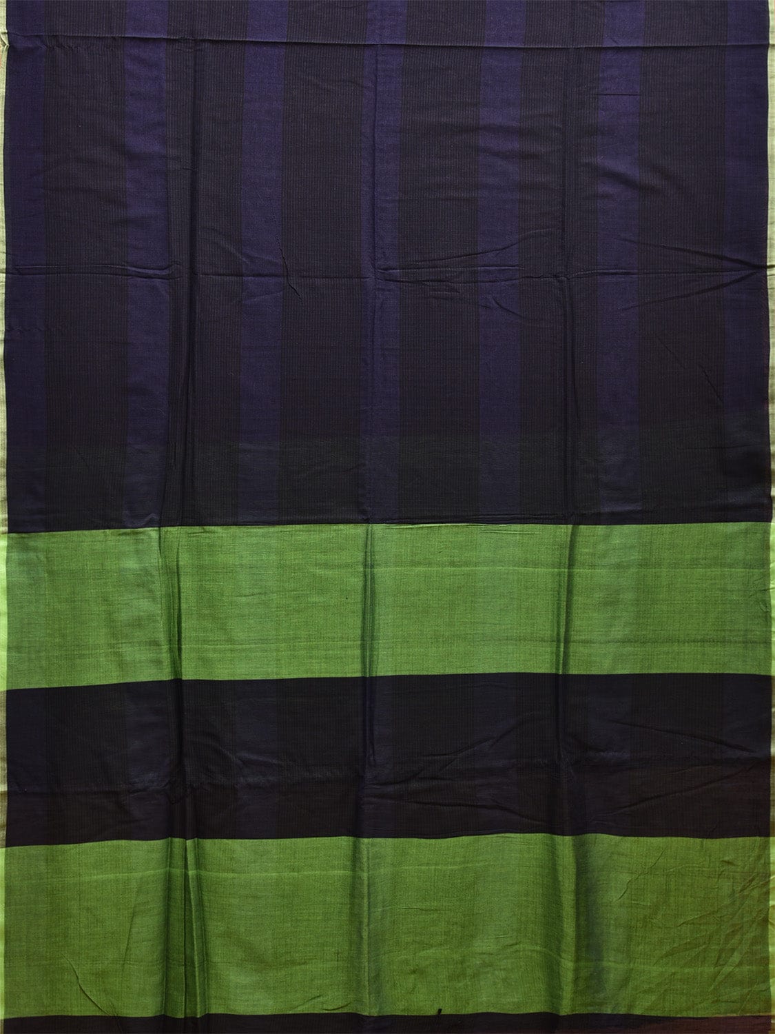Black and Green Organic Cotton Saree with Strips Design o0569