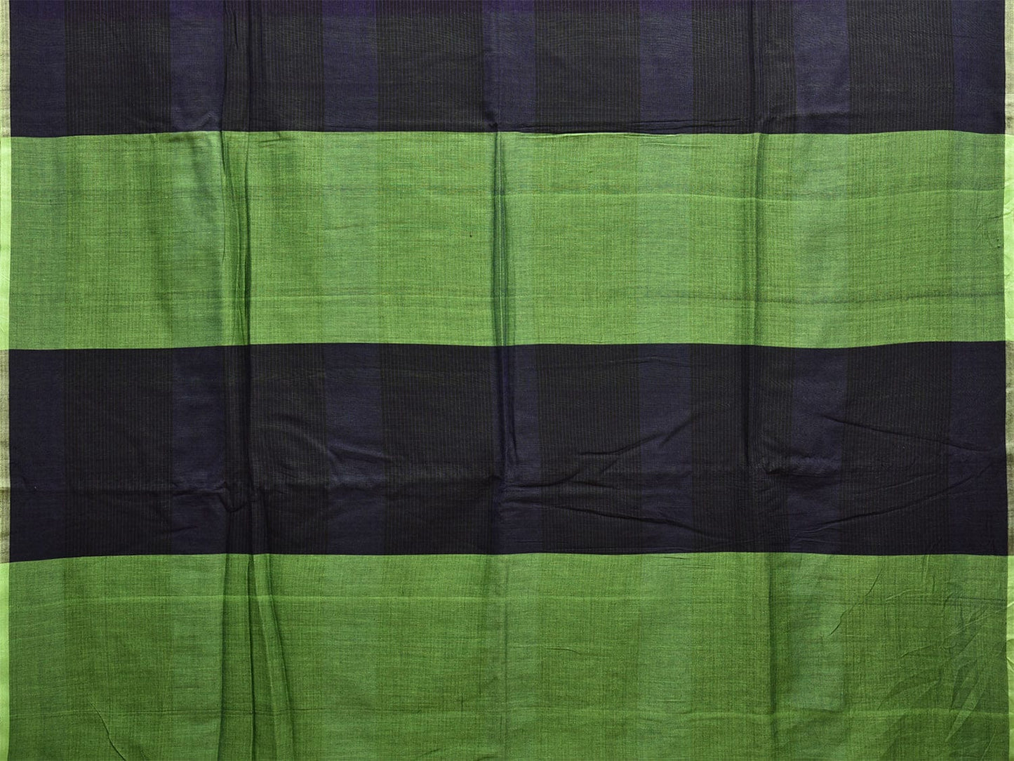 Black and Green Organic Cotton Saree with Strips Design o0569