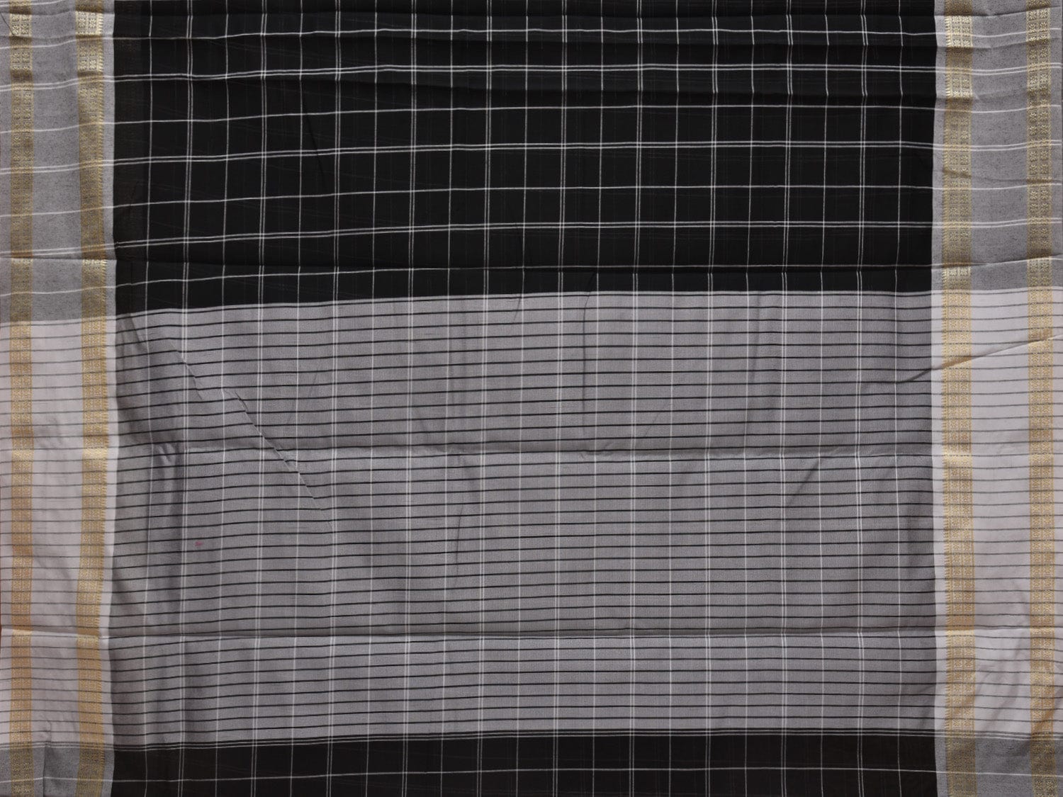 Black and Grey Bamboo Cotton Saree with Checks Design bc0036