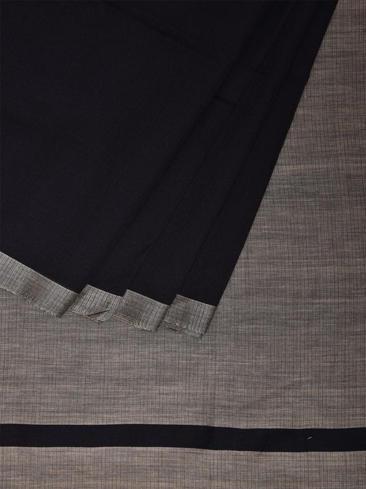 Black and Grey Cotton Plain Saree with Small Border and Contrast Pallu Design o0673