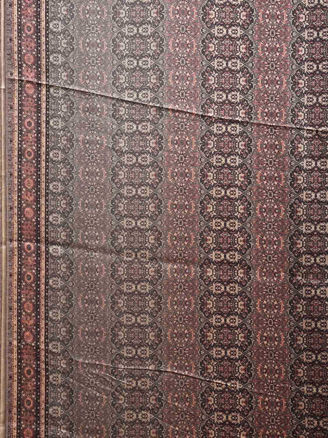 Black and Grey Pashmina Print Viscose Twill Saree with All Over Design o0562
