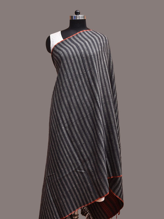 Black and Grey Woolen Shawl with Strips Design ds3661
