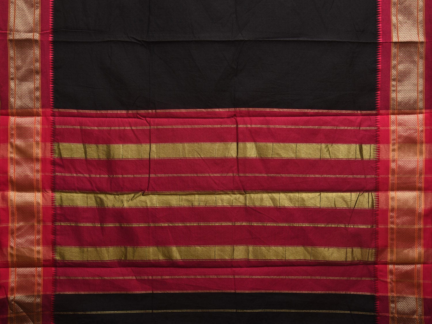 Black and Maroon Bamboo Cotton Plain Saree with Contrast Pallu & Zari Border Design No Blouse bc0311