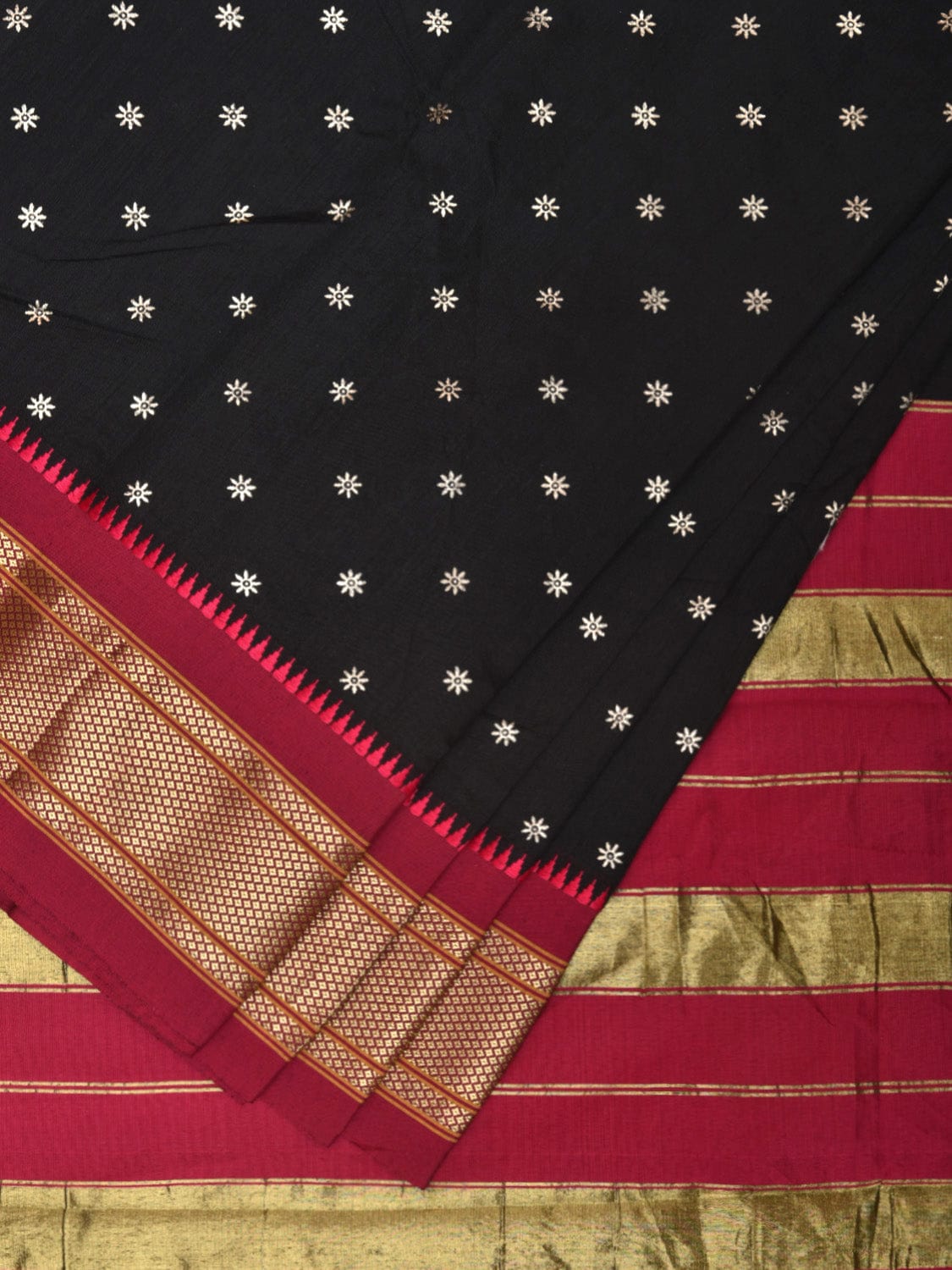 Black and Maroon Bamboo Cotton Saree with Small Body Buta Design bc0272
