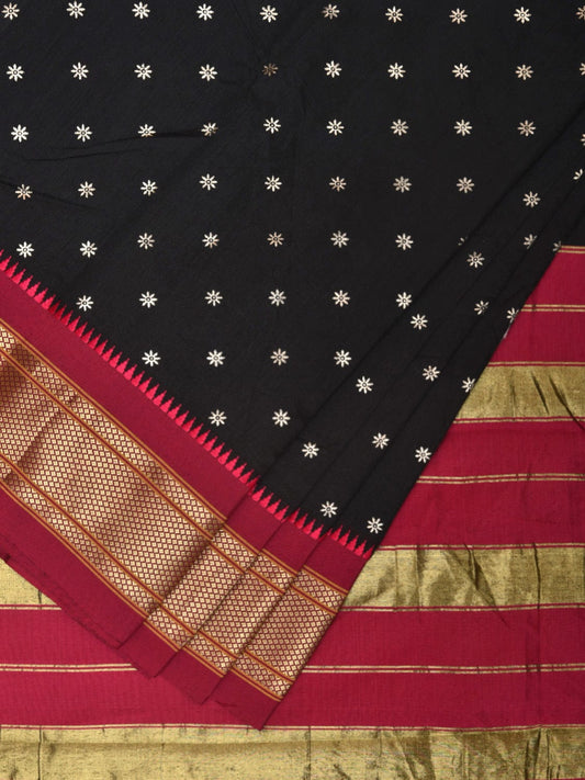 Black and Maroon Bamboo Cotton Saree with Small Body Buta Design bc0272