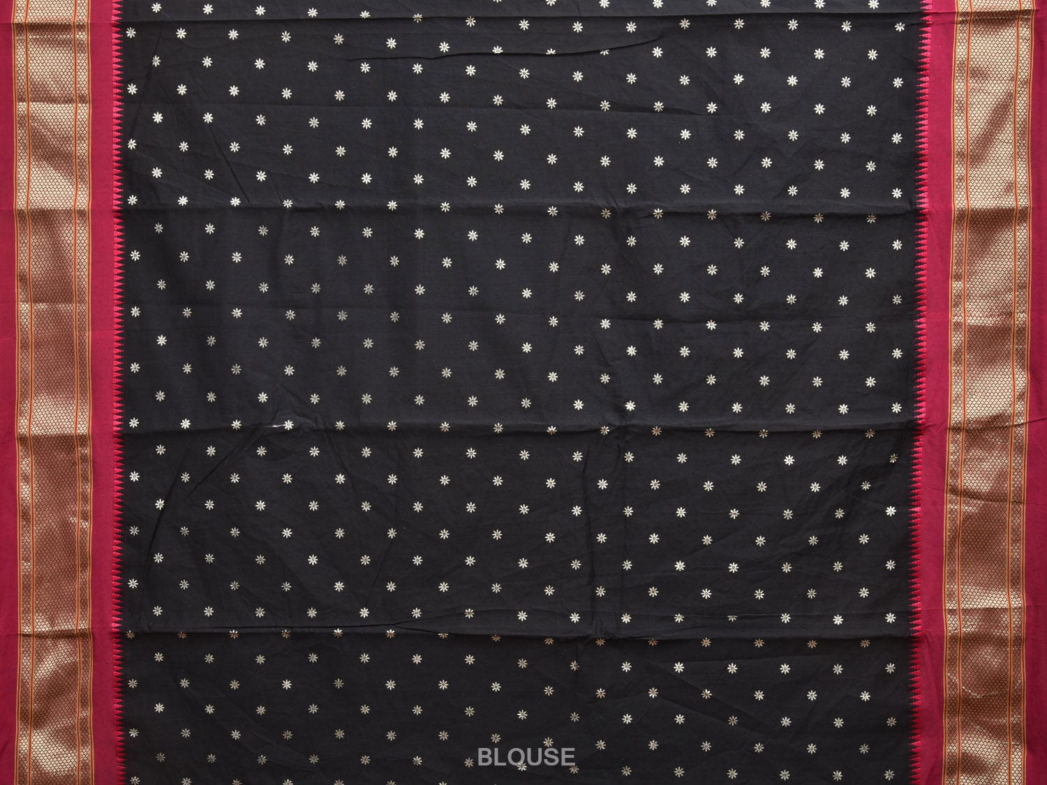 Black and Maroon Bamboo Cotton Saree with Small Body Buta Design bc0272
