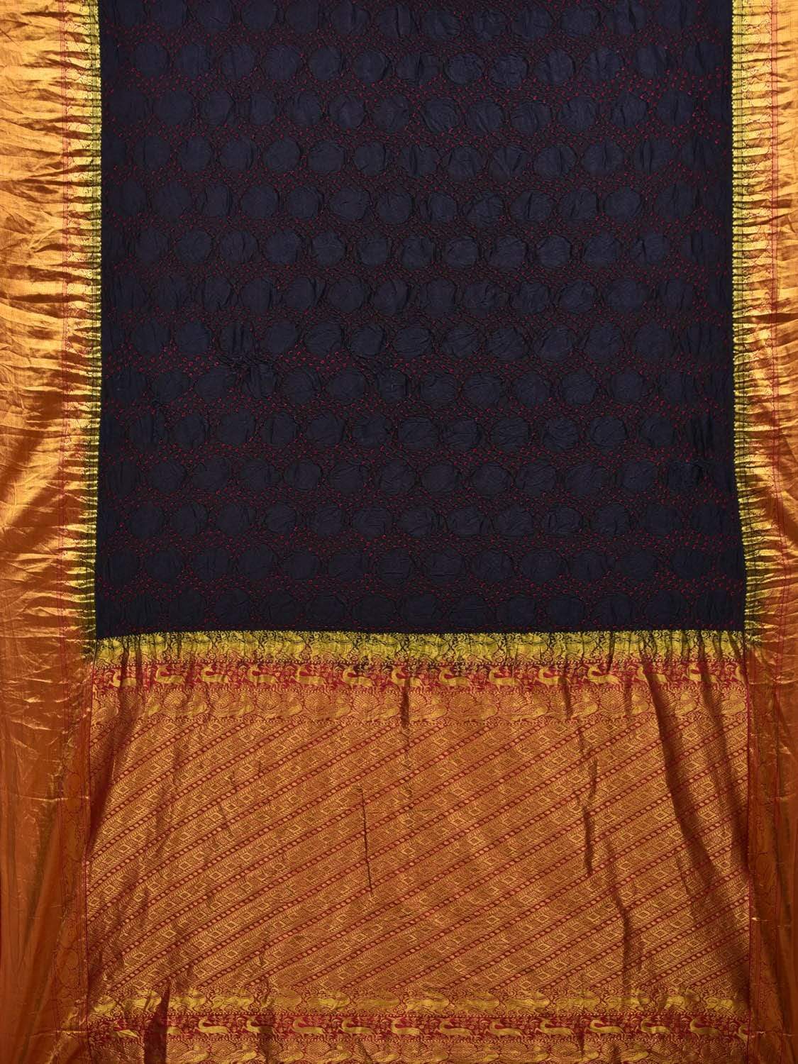 Black and Maroon Bandhani Kanchipuram Silk Handloom Saree with Buta Design bn0253