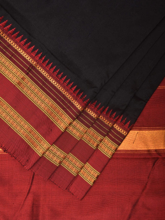 Black and Maroon Narayanpet Silk Handloom Plain Saree with Contrast Pallu Design No Blouse np0932
