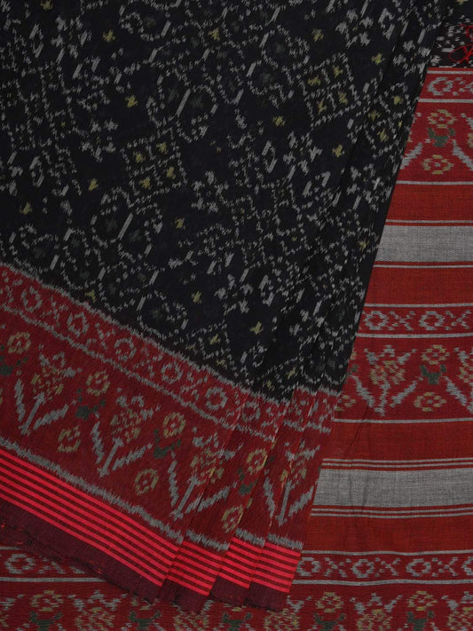 Black and Maroon Pochampally Ikat Cotton Handloom Saree with Border Design i0626