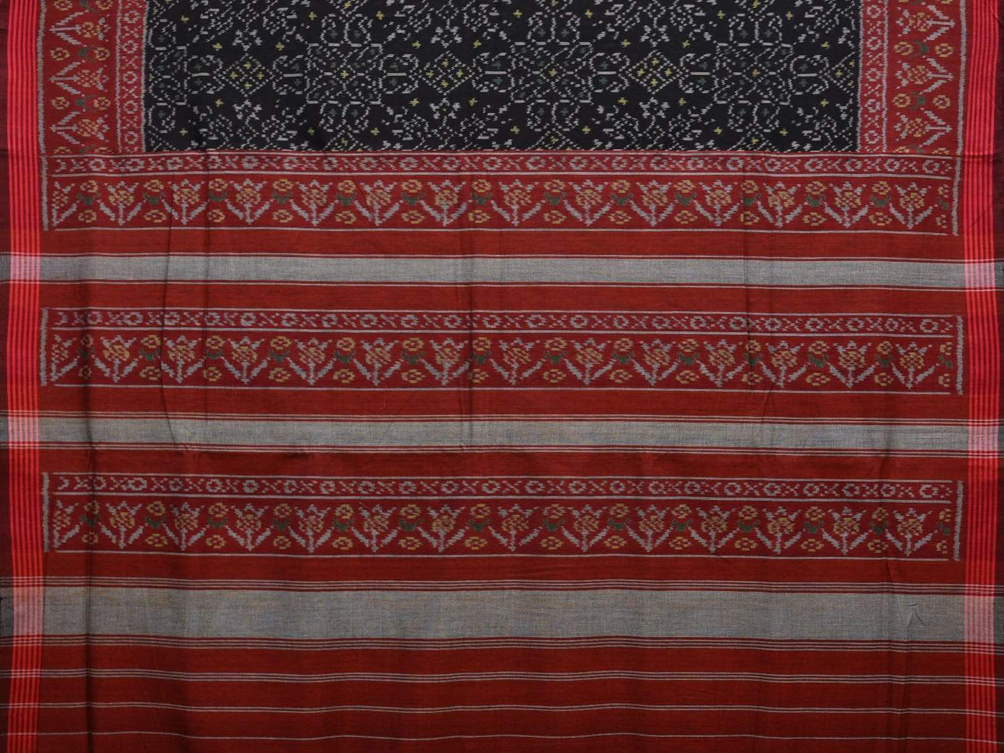 Black and Maroon Pochampally Ikat Cotton Handloom Saree with Border Design i0626