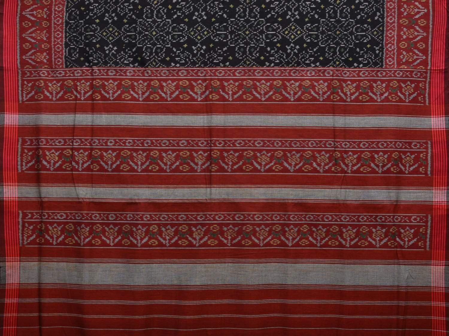 Black and Maroon Pochampally Ikat Cotton Handloom Saree with Border Design i0626