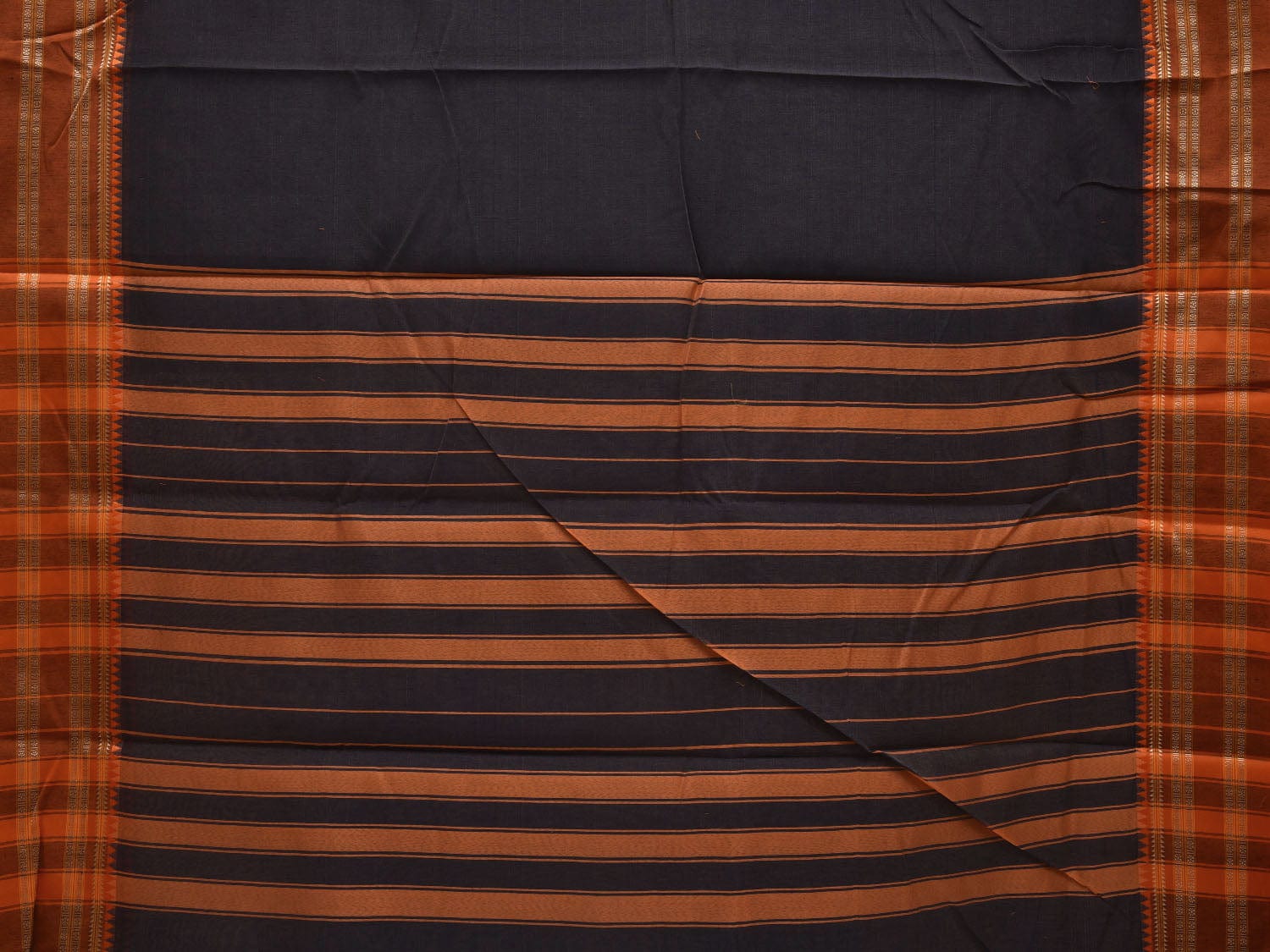Black and Mustard Bamboo Cotton Plain Saree with Border Design bc0074