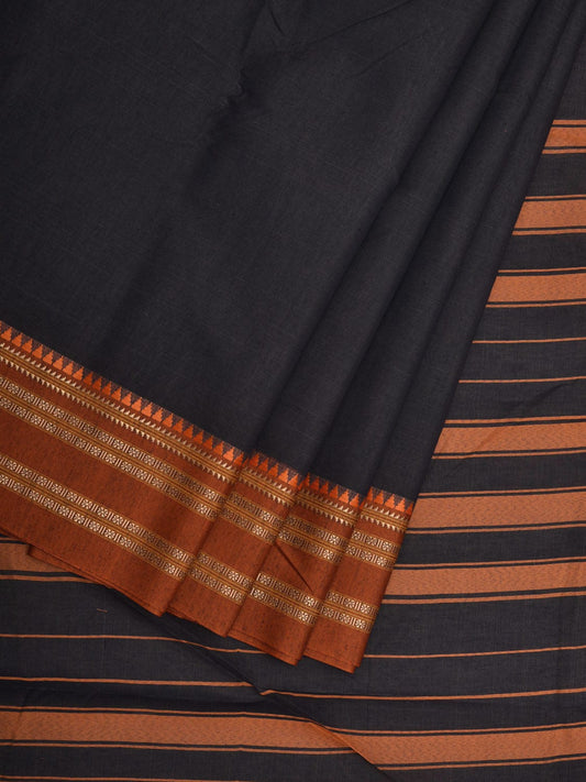 Black and Mustard Bamboo Cotton Plain Saree with Border Design bc0074