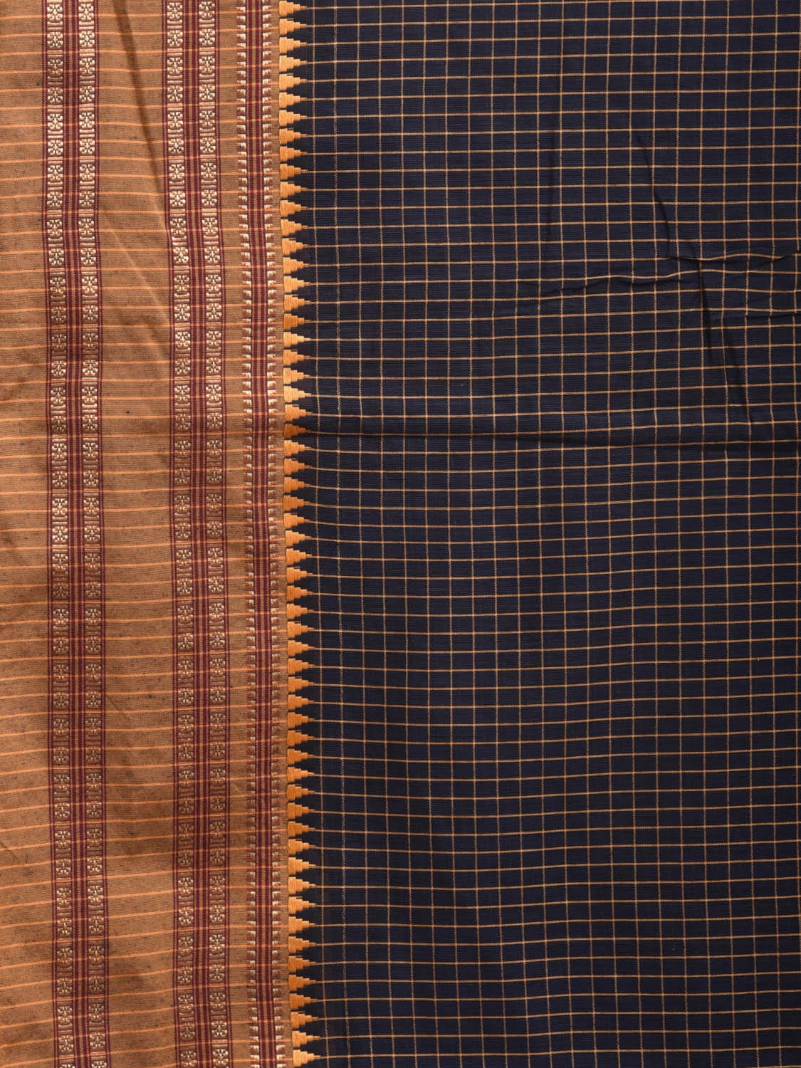Black and Mustard Bamboo Cotton Saree with Checks Design No Blouse bc0347