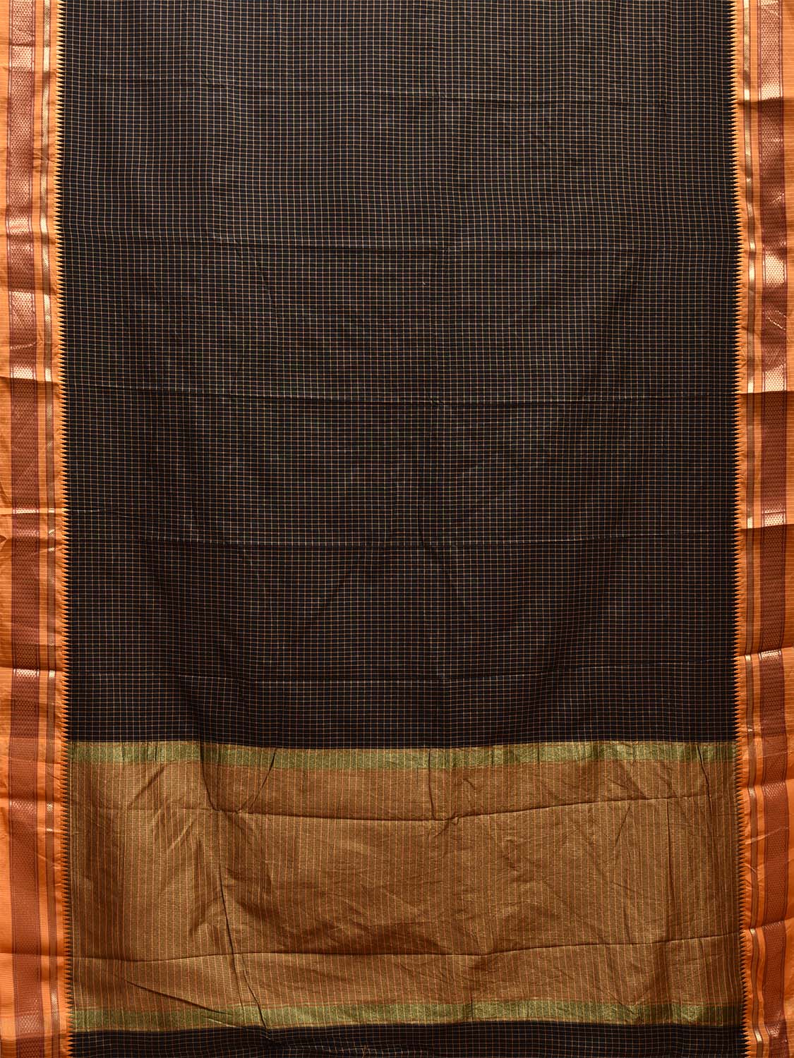 Black and Mustard Bamboo Cotton Viscose Silk Saree with Checks and Contrast Pallu Design No Blouse bc0574
