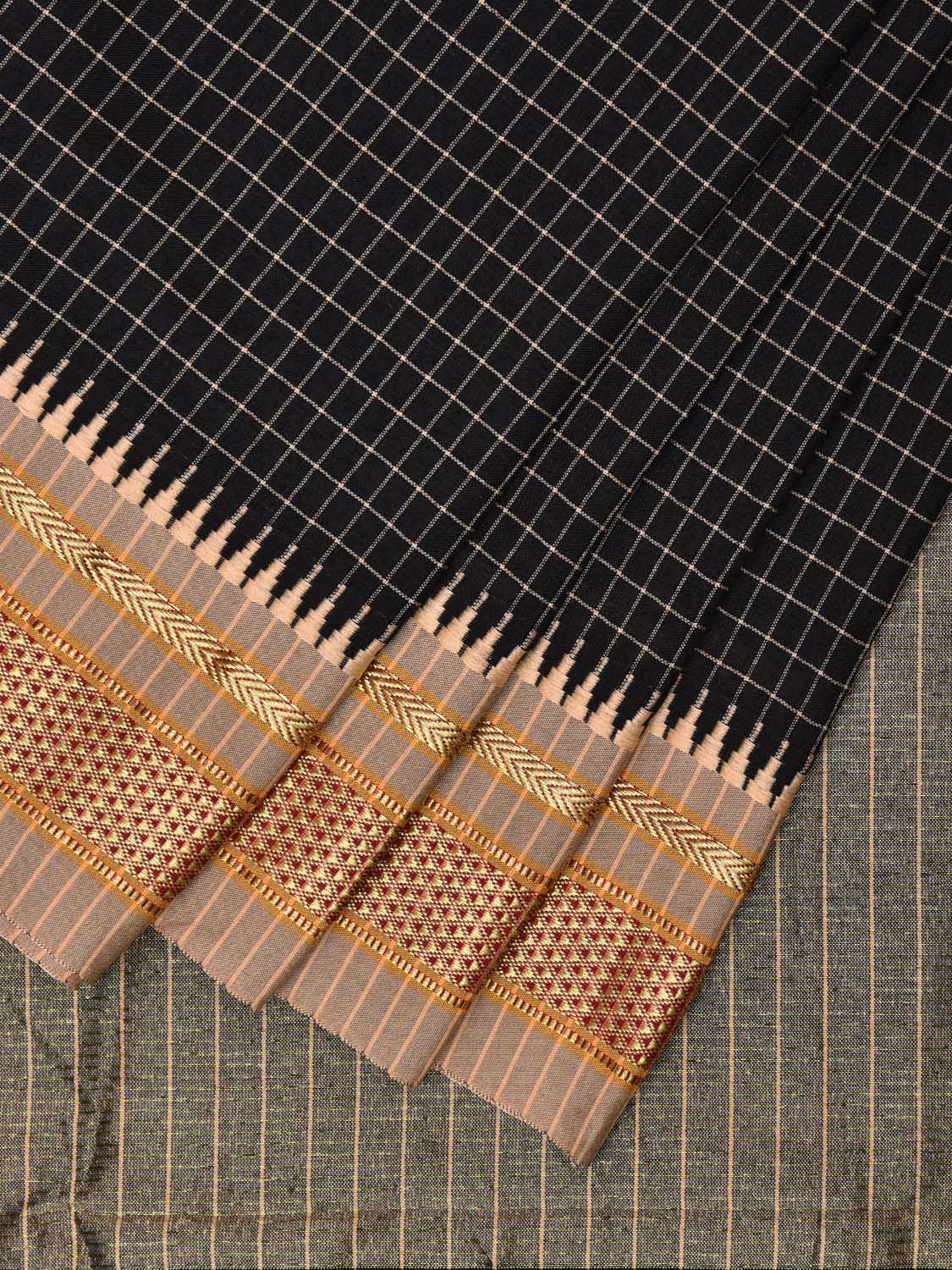 Black and Mustard Bamboo Viscose Silk Saree with Checks Design No Blouse bc0549