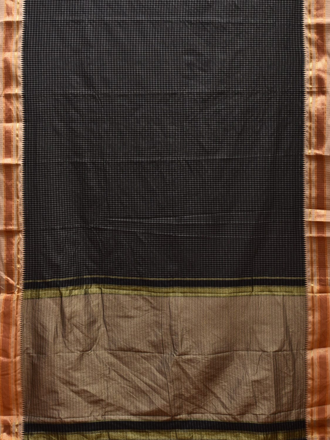 Black and Mustard Bamboo Viscose Silk Saree with Checks Design No Blouse bc0549