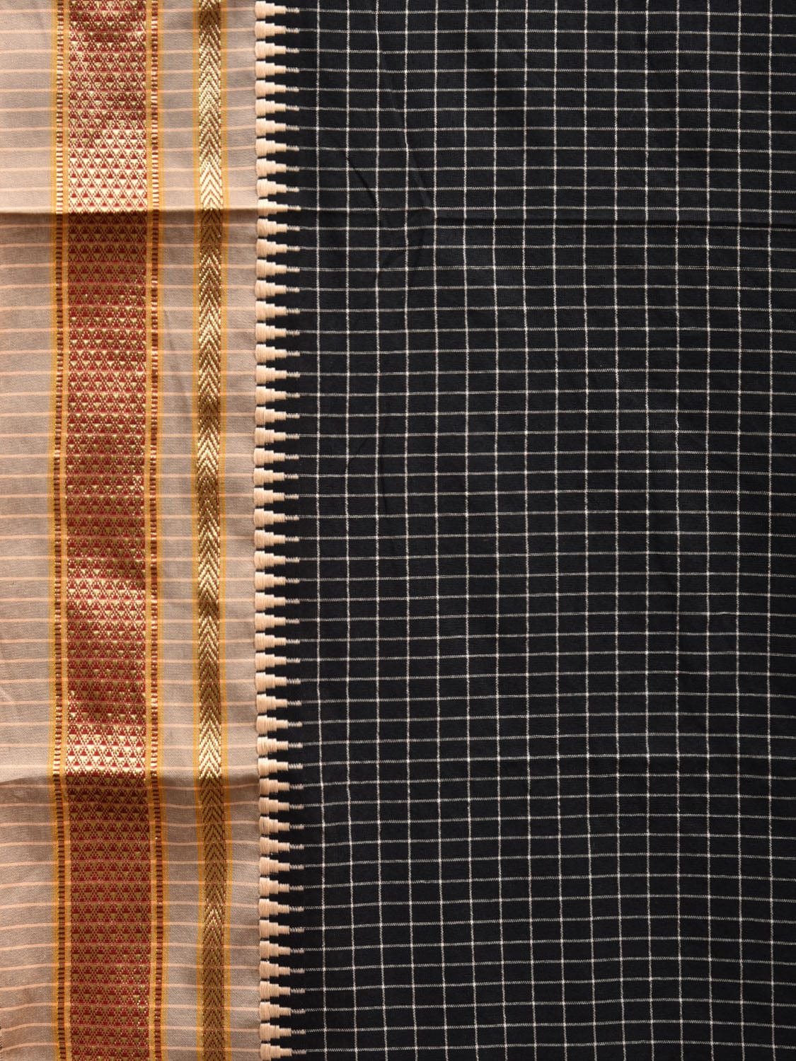 Black and Mustard Bamboo Viscose Silk Saree with Checks Design No Blouse bc0549