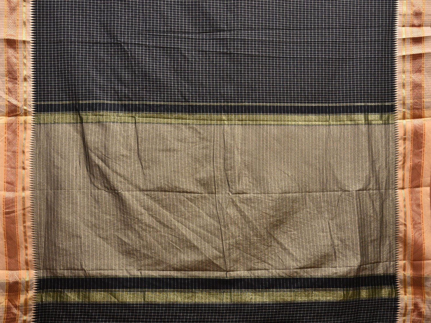 Black and Mustard Bamboo Viscose Silk Saree with Checks Design No Blouse bc0549