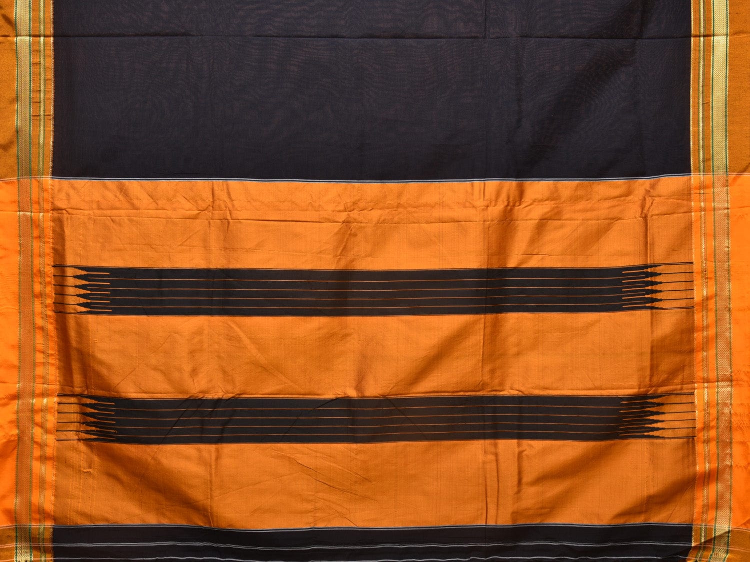 Black and Mustard ilkal Cotton Plain Saree with Zari Border Design o0443