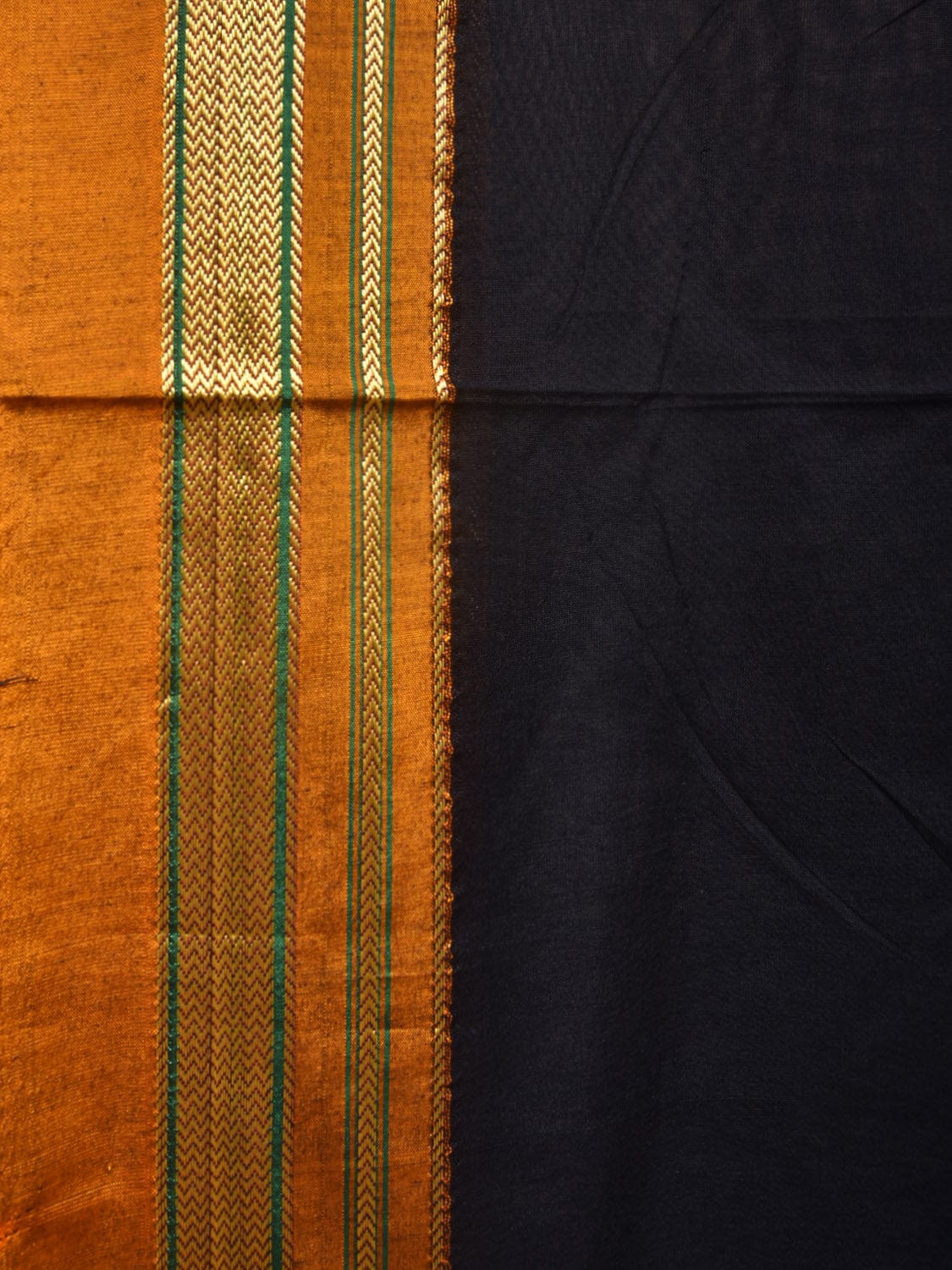 Black and Mustard ilkal Cotton Plain Saree with Zari Border Design o0443