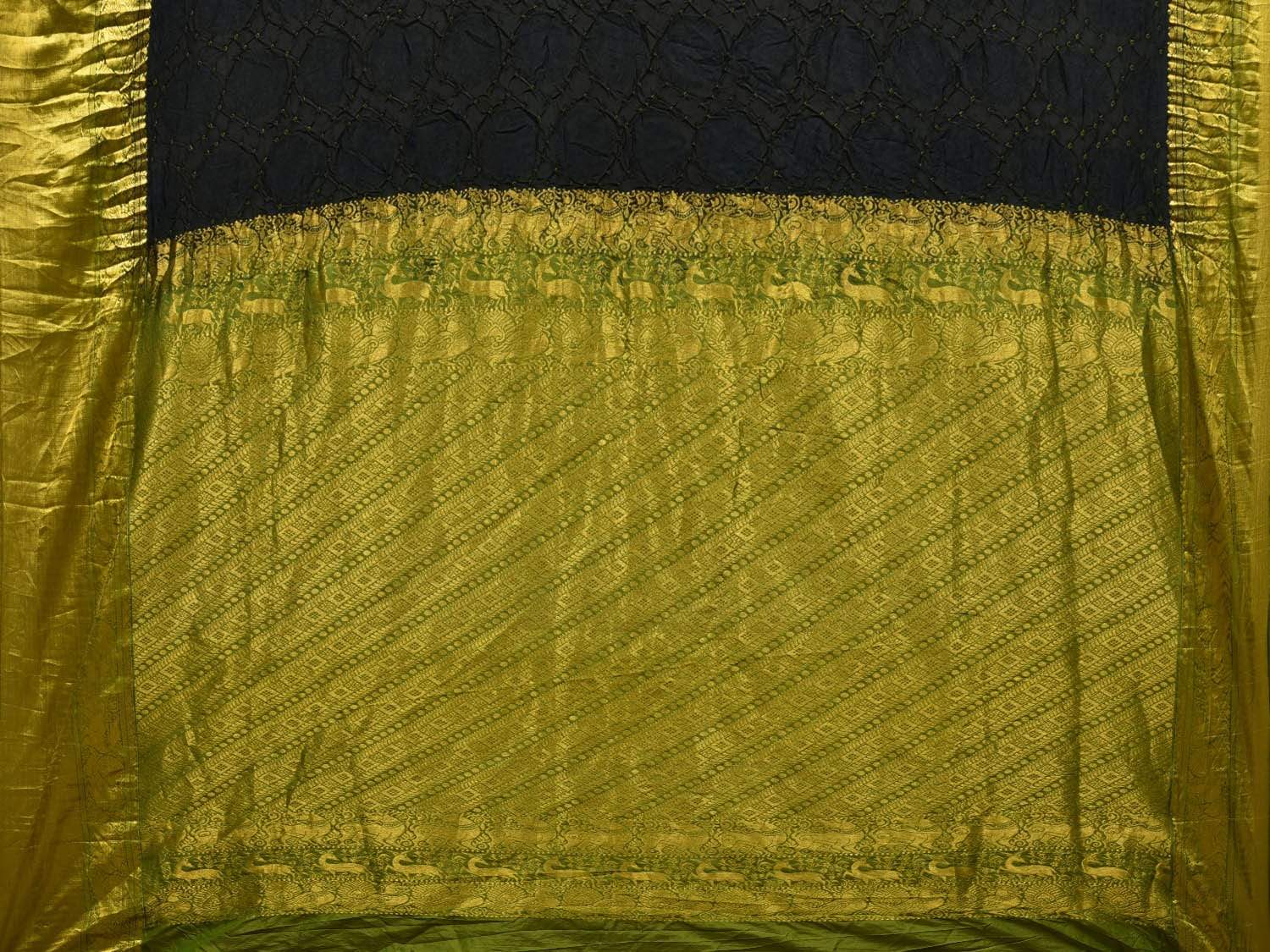 Black and Olive Bandhani Kanchipuram Silk Handloom Saree with Buta Design bn0251