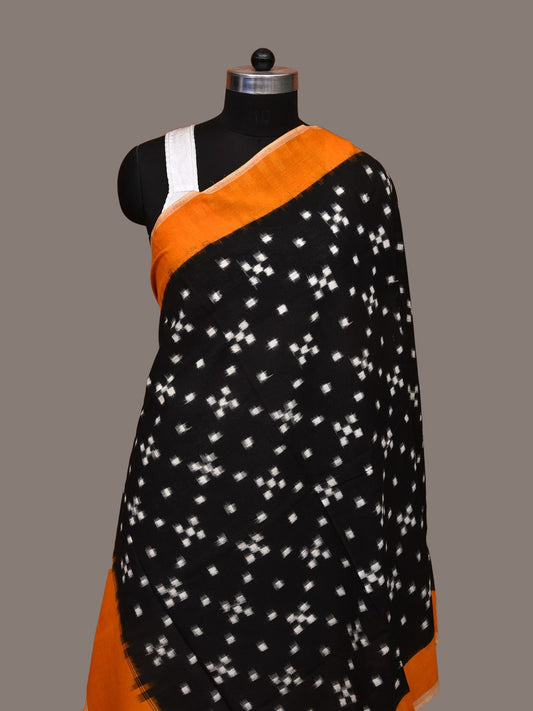 Black and Orange Pochampally Ikat Cotton Handloom Dupatta with Grill Design ds3294