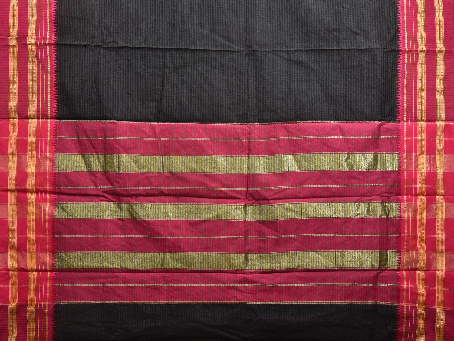 Black and Pink Bamboo Cotton Viscose Silk Saree with Small Checks Design No Blouse bc0380