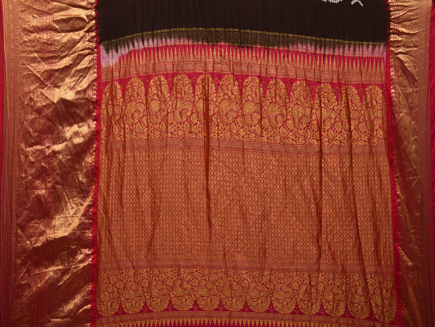 Black and Pink Bandhani Kanchipuram Silk Handloom Saree with Pallu and Border Design bn0450