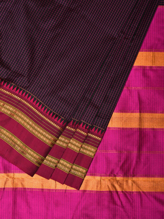 Black and Pink Narayanpet Silk Handloom Saree with Checks Design No Blouse np0680