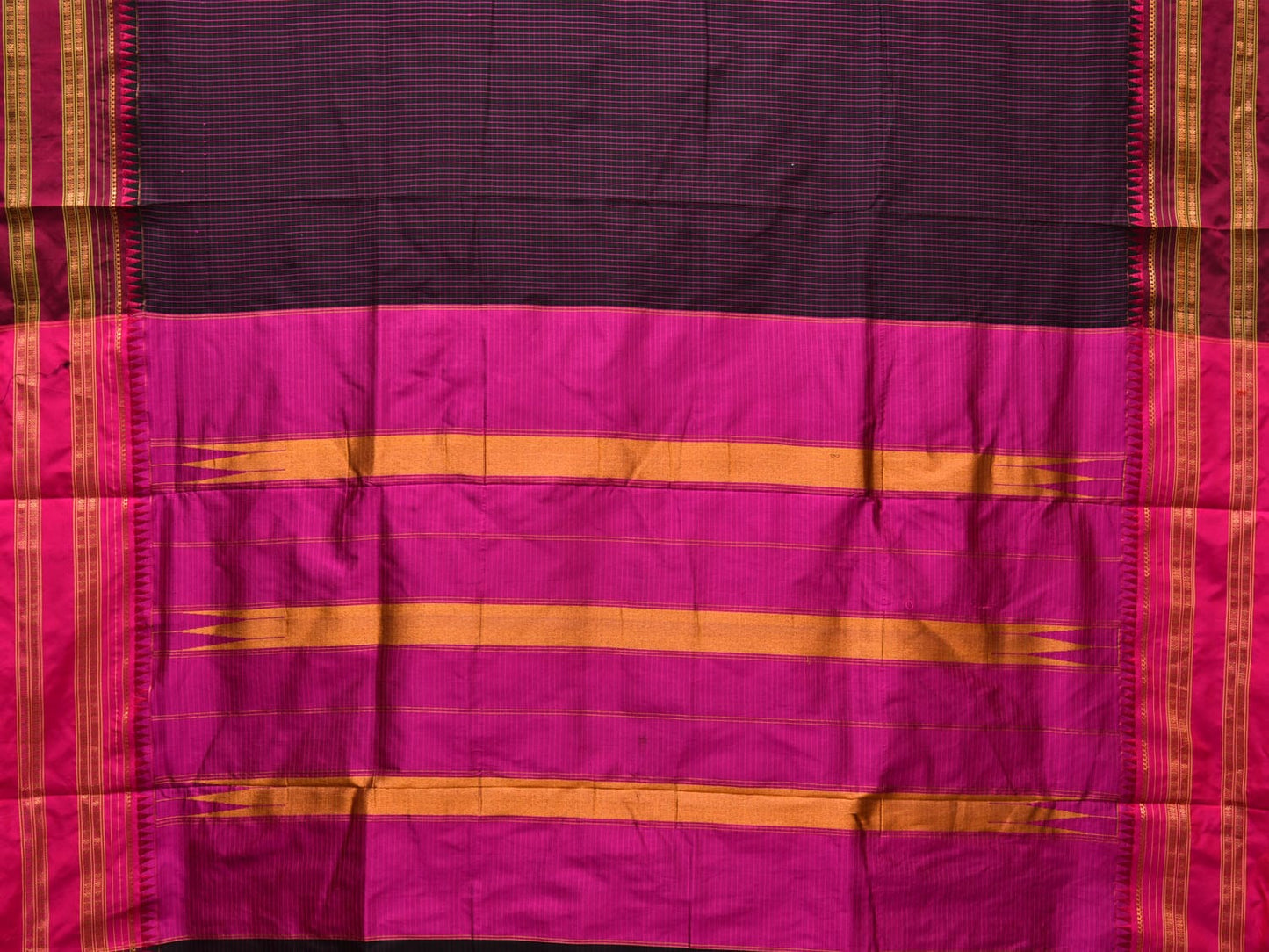 Black and Pink Narayanpet Silk Handloom Saree with Checks Design No Blouse np0680
