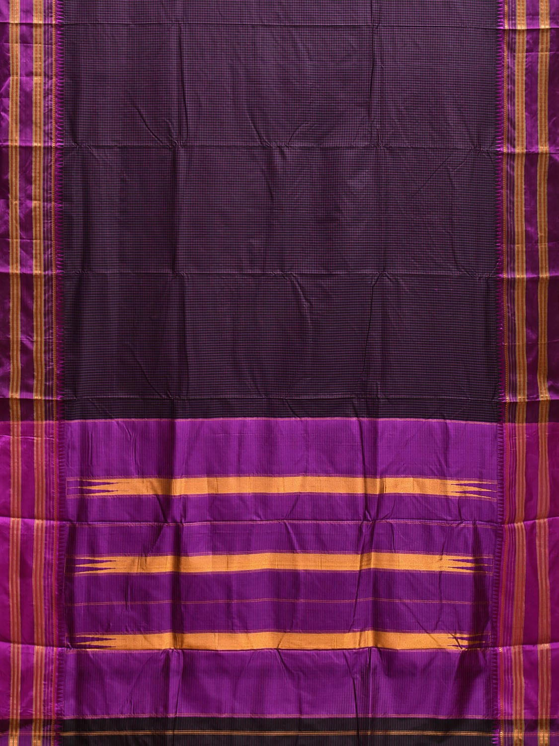 Black and Purple Narayanpet Silk Handloom Saree with Checks Design No Blouse np1055