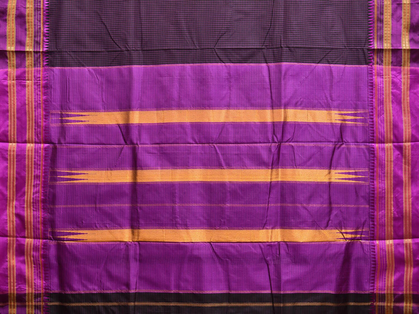 Black and Purple Narayanpet Silk Handloom Saree with Checks Design No Blouse np1055