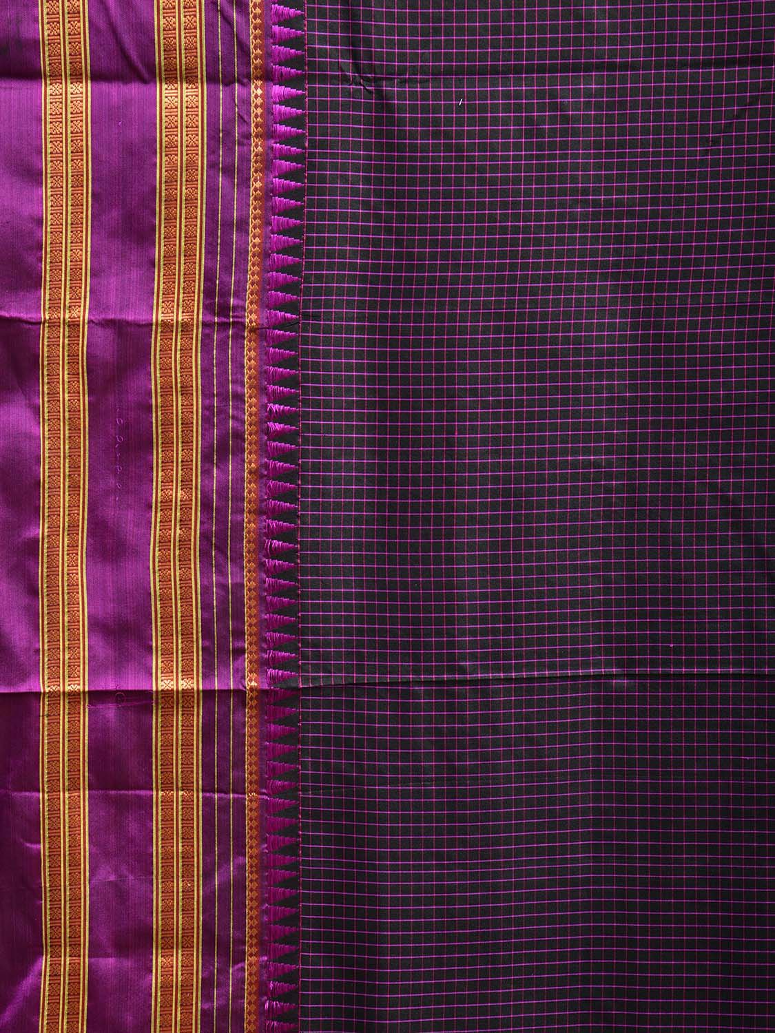 Black and Purple Narayanpet Silk Handloom Saree with Checks Design No Blouse np1055