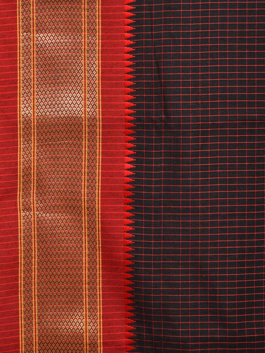 Black and Red Bamboo Cotton Saree with Checks Design No Blouse bc0158