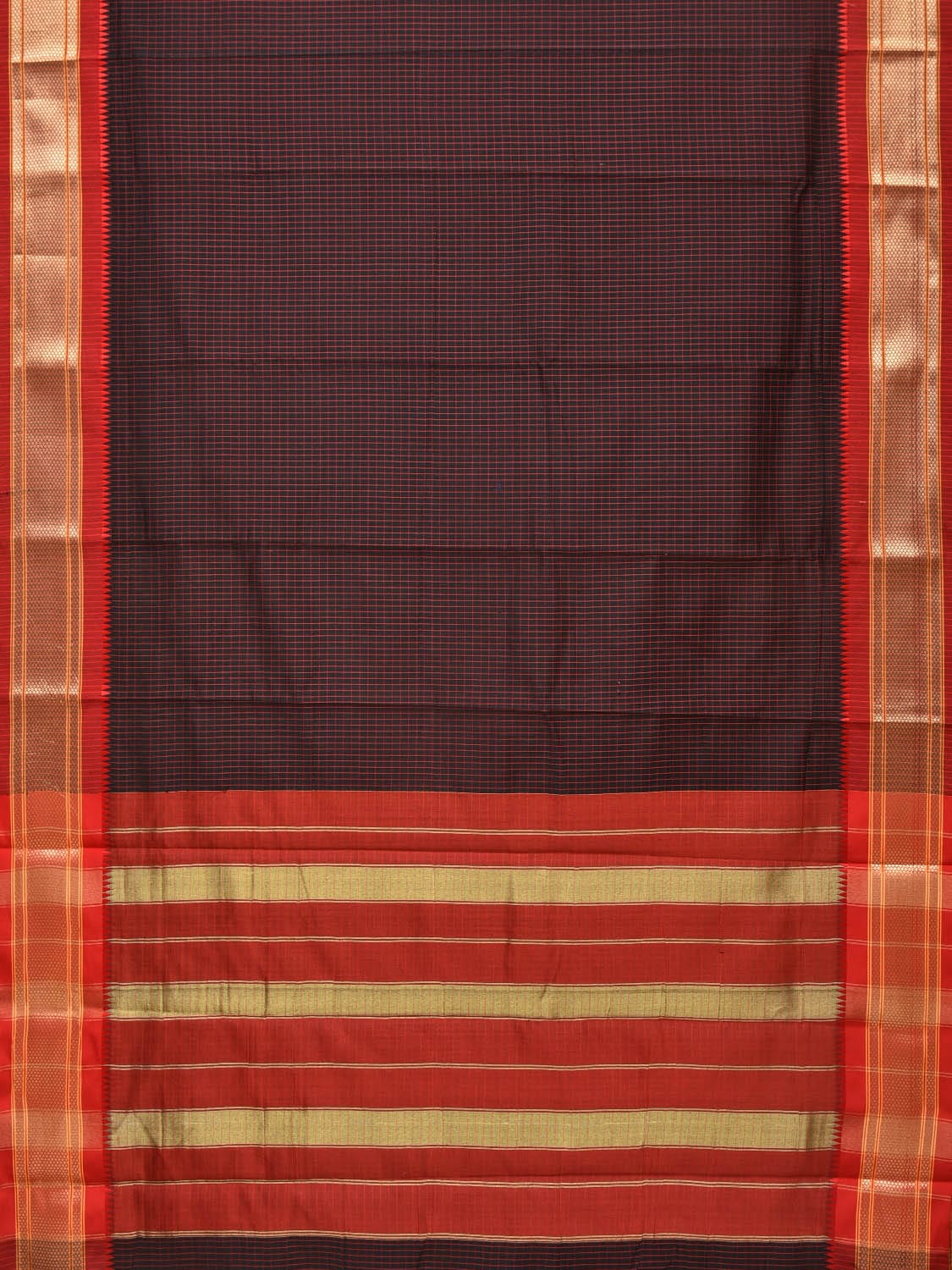 Black and Red Bamboo Cotton Saree with Checks Design No Blouse bc0158